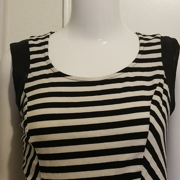 Monteau black/cream stripe peplum top size medium - Picture 3 of 8
